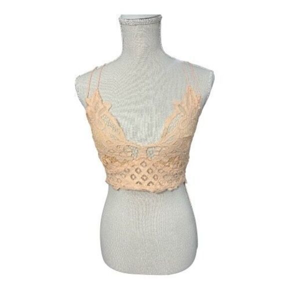 Free People Intimately FP Adella Longline Bralette Size L Soft Salmon Lace Cami - Picture 1 of 12